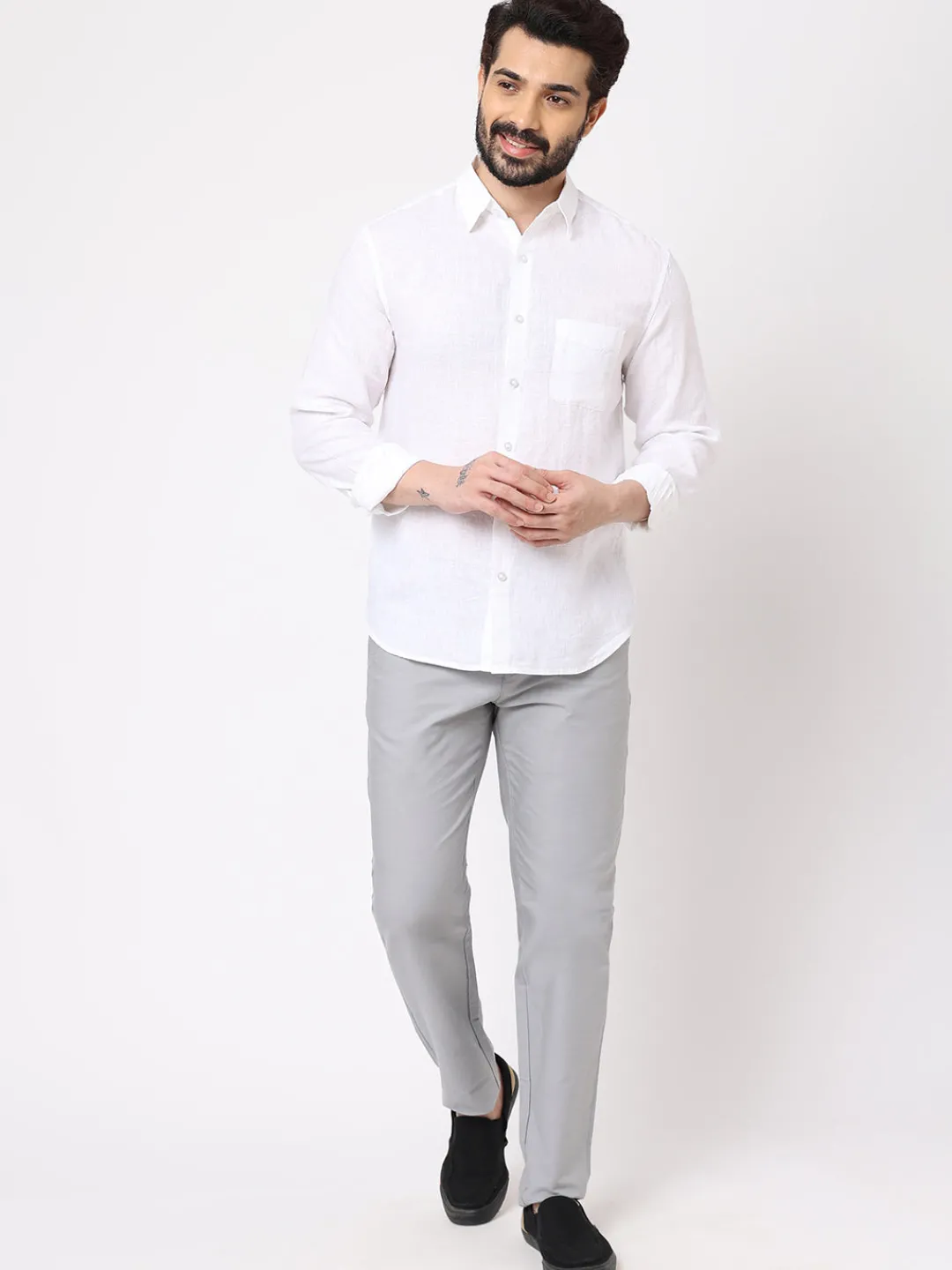 Women Cottonworld White Linen Shirts | 100% Linen Shirts^Men's 100% Linen Regular Fit Shirt