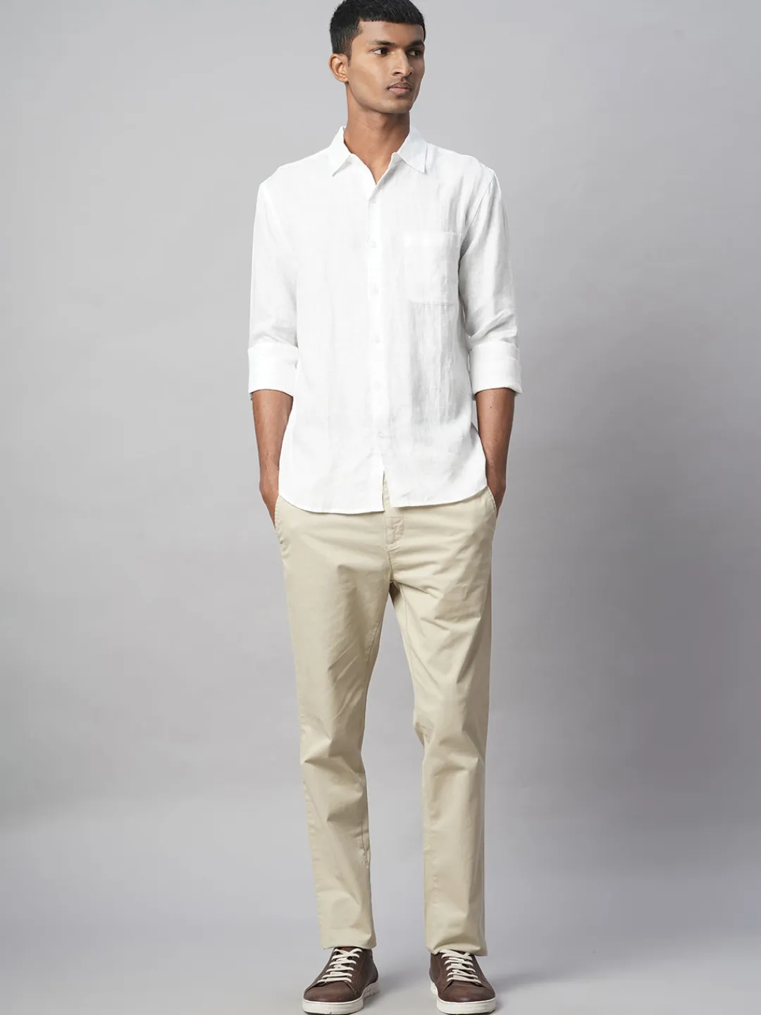 Women Cottonworld White Linen Shirts | 100% Linen Shirts^Men's 100% Linen Regular Fit Shirt