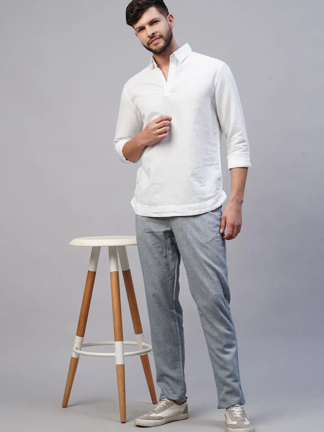 Women Cottonworld 100% Linen Shirts | 100% Linen Shirts^Men's 100% Linen Regular Fit Kurta Shirt