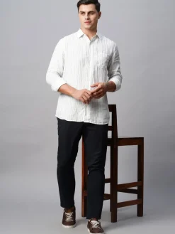 Women Cottonworld 100% Linen Shirts | 100% Linen Shirts^Men's 100% Linen Regular Fit Long Sleeved Striped Shirt