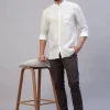 Women Cottonworld 100% Linen Shirts | 100% Linen Shirts^Men's 100% Linen Regular Fit Mandarin Collar Long Sleeved Shirt