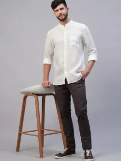 Women Cottonworld 100% Linen Shirts | 100% Linen Shirts^Men's 100% Linen Regular Fit Mandarin Collar Long Sleeved Shirt