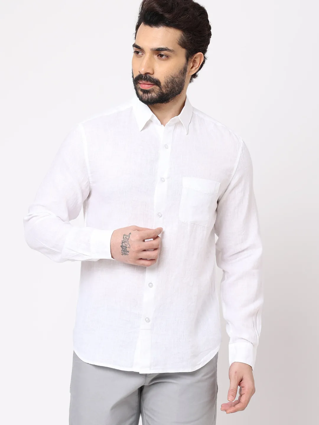 Women Cottonworld White Linen Shirts | 100% Linen Shirts^Men's 100% Linen Regular Fit Shirt