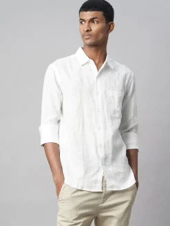 Women Cottonworld White Linen Shirts | 100% Linen Shirts^Men's 100% Linen Regular Fit Shirt