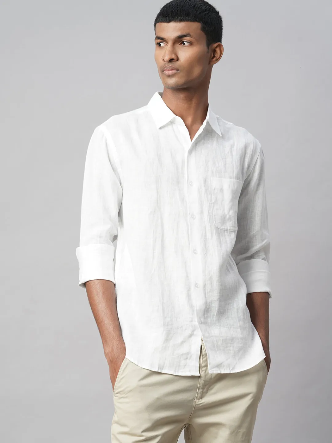 Women Cottonworld White Linen Shirts | 100% Linen Shirts^Men's 100% Linen Regular Fit Shirt