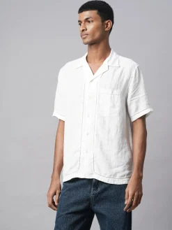 Women Cottonworld White Linen Shirts | 100% Linen Shirts^Men's 100% Linen Regular Fit Shirt