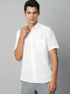 Women Cottonworld White Linen Shirts | 100% Linen Shirts^Men's 100% Linen Regular Fit Shirt