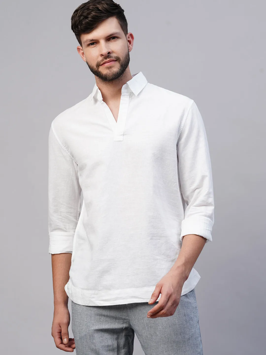 Women Cottonworld 100% Linen Shirts | 100% Linen Shirts^Men's 100% Linen Regular Fit Kurta Shirt
