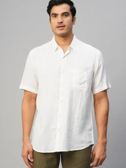Women Cottonworld White Linen Shirts | Shirts^Men's 100% Linen Regular Fit Shirt