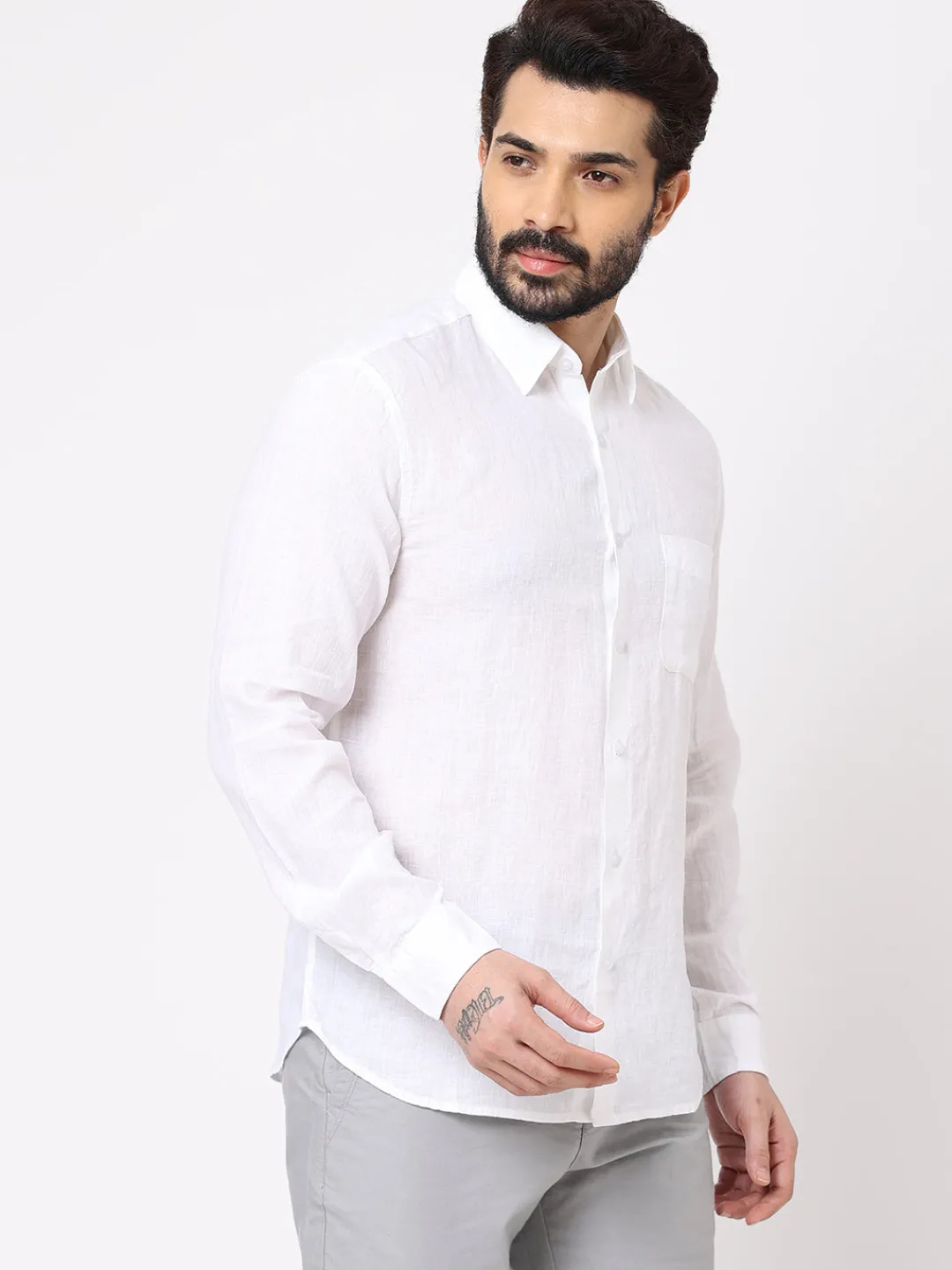 Women Cottonworld White Linen Shirts | 100% Linen Shirts^Men's 100% Linen Regular Fit Shirt