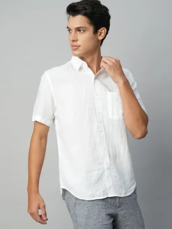 Women Cottonworld White Linen Shirts | 100% Linen Shirts^Men's 100% Linen Regular Fit Shirt