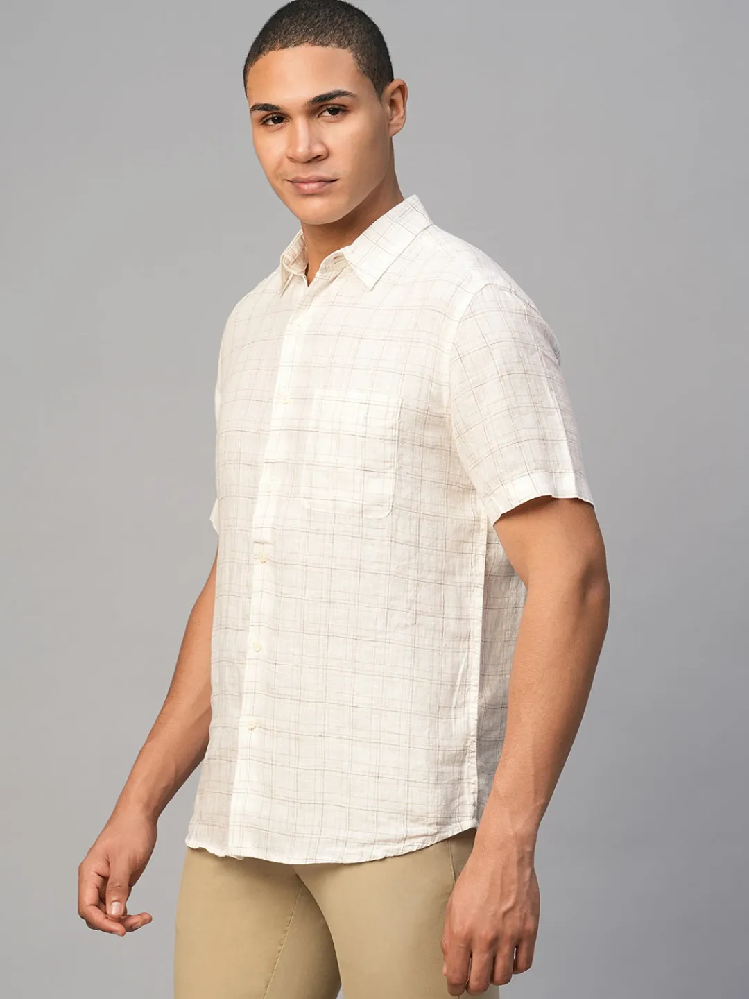 Women Cottonworld 100% Linen Shirts | 100% Linen Shirts^Men's 100% Linen Regular Fit Checked Shirt