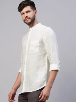 Women Cottonworld 100% Linen Shirts | 100% Linen Shirts^Men's 100% Linen Regular Fit Mandarin Collar Long Sleeved Shirt
