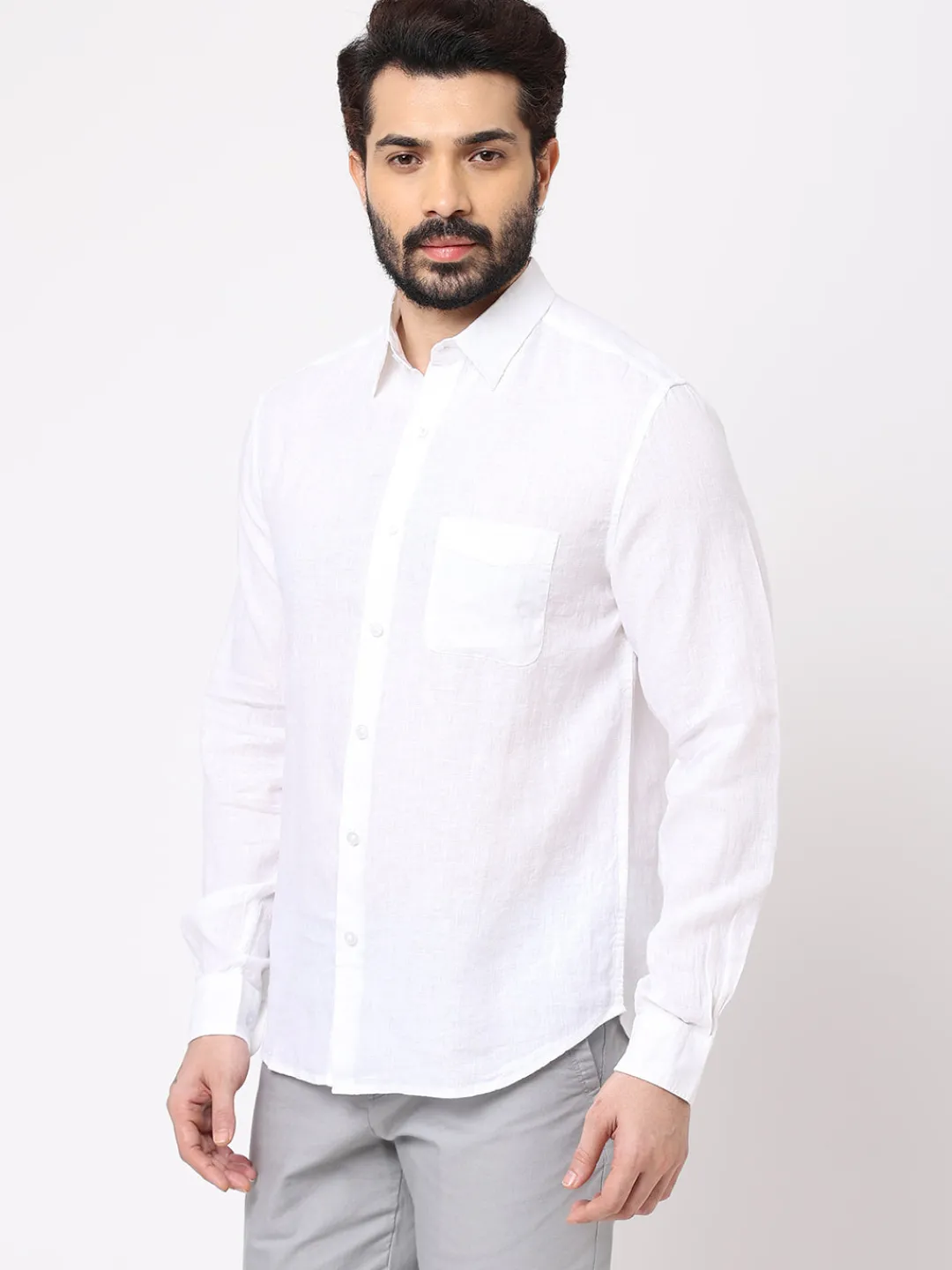 Women Cottonworld White Linen Shirts | 100% Linen Shirts^Men's 100% Linen Regular Fit Shirt