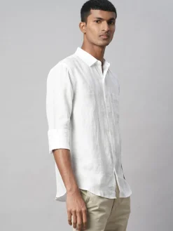 Women Cottonworld White Linen Shirts | 100% Linen Shirts^Men's 100% Linen Regular Fit Shirt