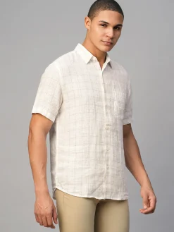 Women Cottonworld 100% Linen Shirts | 100% Linen Shirts^Men's 100% Linen Regular Fit Checked Shirt