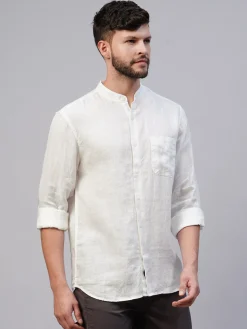 Women Cottonworld 100% Linen Shirts | 100% Linen Shirts^Men's 100% Linen Regular Fit Mandarin Collar Long Sleeved Shirt