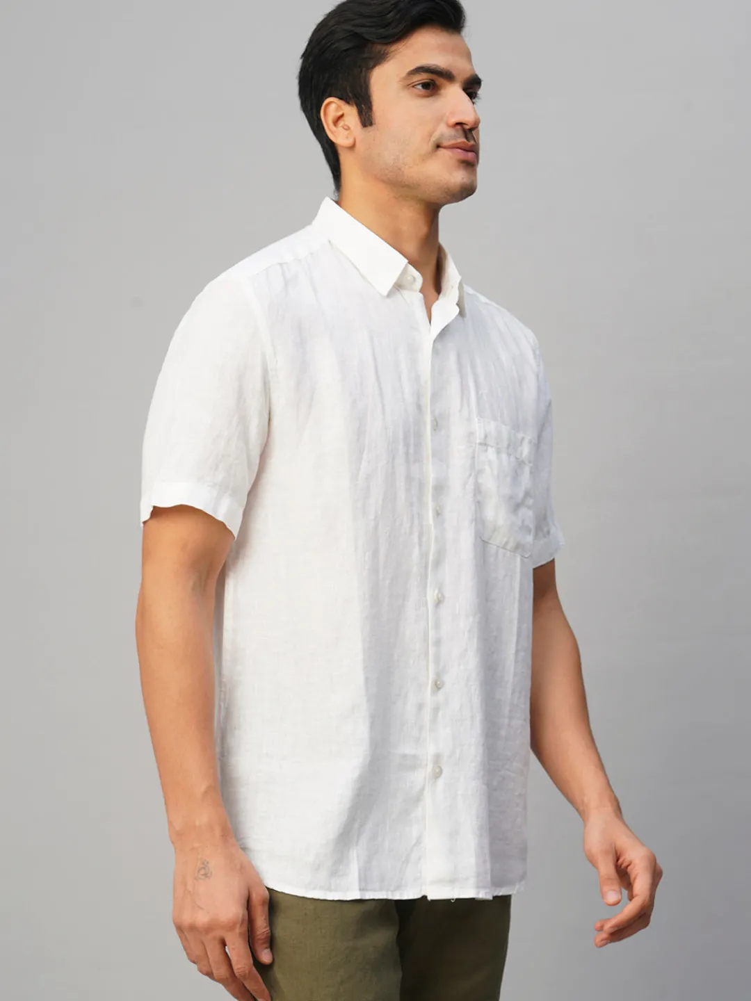 Women Cottonworld White Linen Shirts | Shirts^Men's 100% Linen Regular Fit Shirt