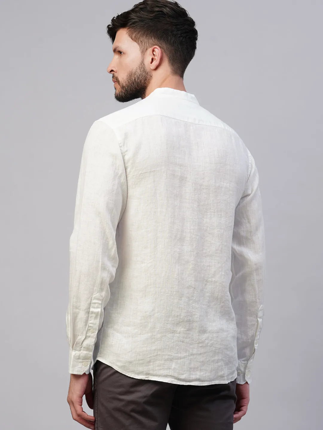 Women Cottonworld 100% Linen Shirts | 100% Linen Shirts^Men's 100% Linen Regular Fit Mandarin Collar Long Sleeved Shirt