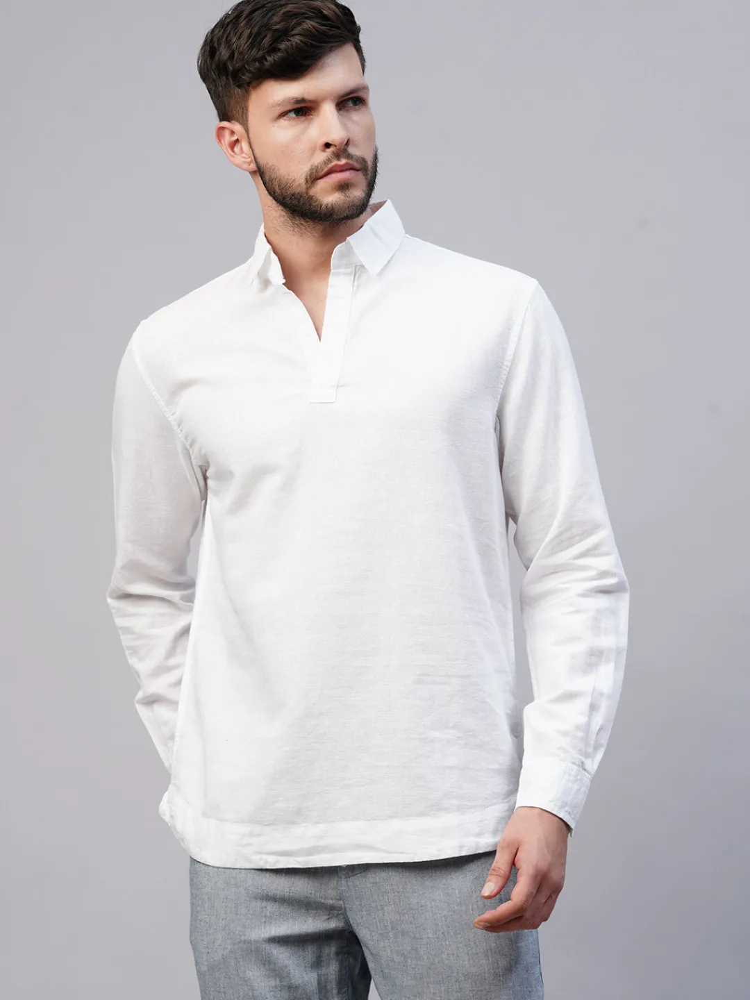 Women Cottonworld 100% Linen Shirts | 100% Linen Shirts^Men's 100% Linen Regular Fit Kurta Shirt