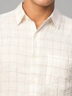 Women Cottonworld 100% Linen Shirts | 100% Linen Shirts^Men's 100% Linen Regular Fit Checked Shirt