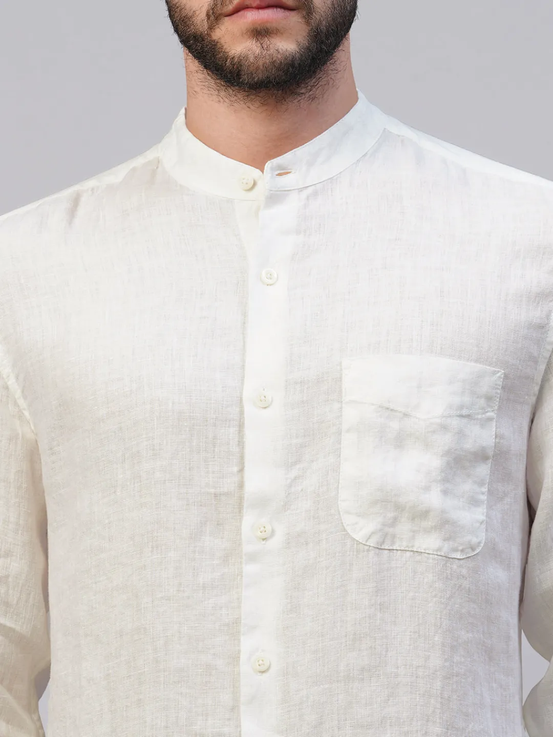 Women Cottonworld 100% Linen Shirts | 100% Linen Shirts^Men's 100% Linen Regular Fit Mandarin Collar Long Sleeved Shirt