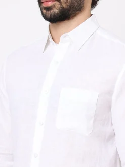 Women Cottonworld White Linen Shirts | 100% Linen Shirts^Men's 100% Linen Regular Fit Shirt