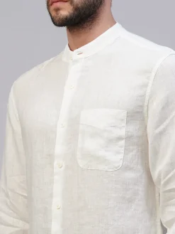 Women Cottonworld 100% Linen Shirts | 100% Linen Shirts^Men's 100% Linen Regular Fit Mandarin Collar Long Sleeved Shirt