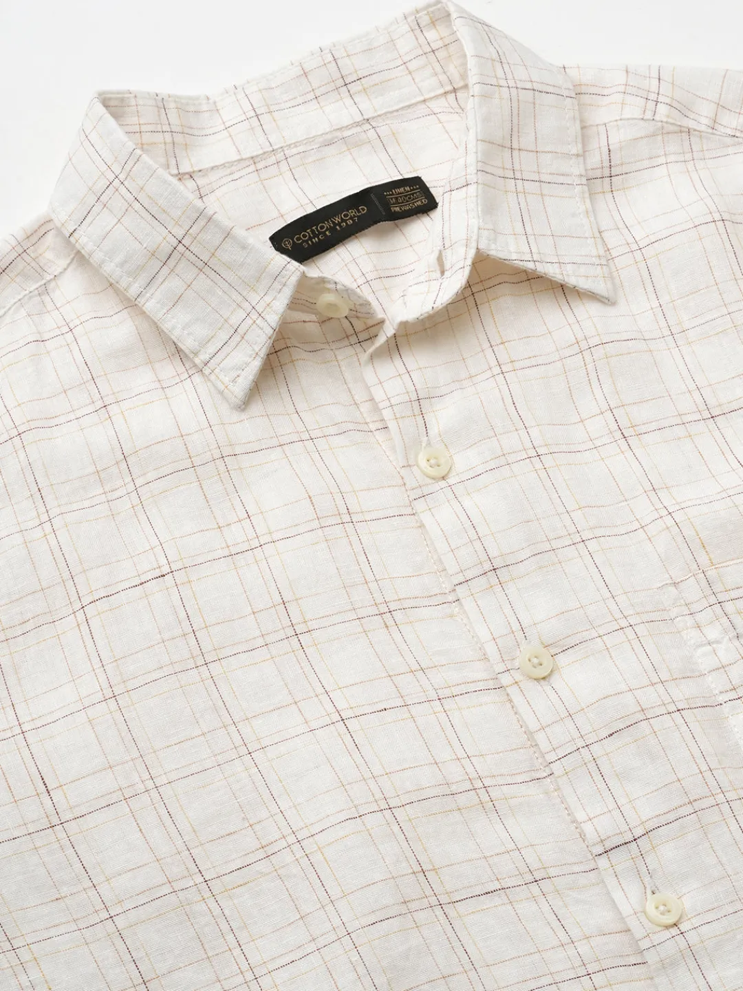 Women Cottonworld 100% Linen Shirts | 100% Linen Shirts^Men's 100% Linen Regular Fit Checked Shirt