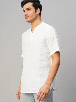 Women Cottonworld 100% Linen Shirts | 100% Linen Shirts^Men's 100% Linen Slim Fit Kurta Shirt