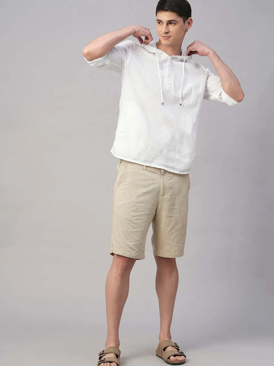 Women Cottonworld Shirts | Shirts^Men's Cotton Linen Regular Fit Hooded Shirt