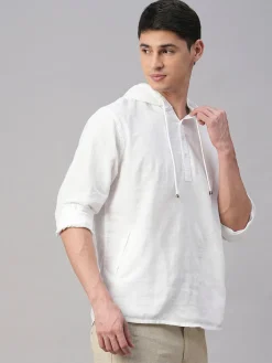 Women Cottonworld Shirts | Shirts^Men's Cotton Linen Regular Fit Hooded Shirt
