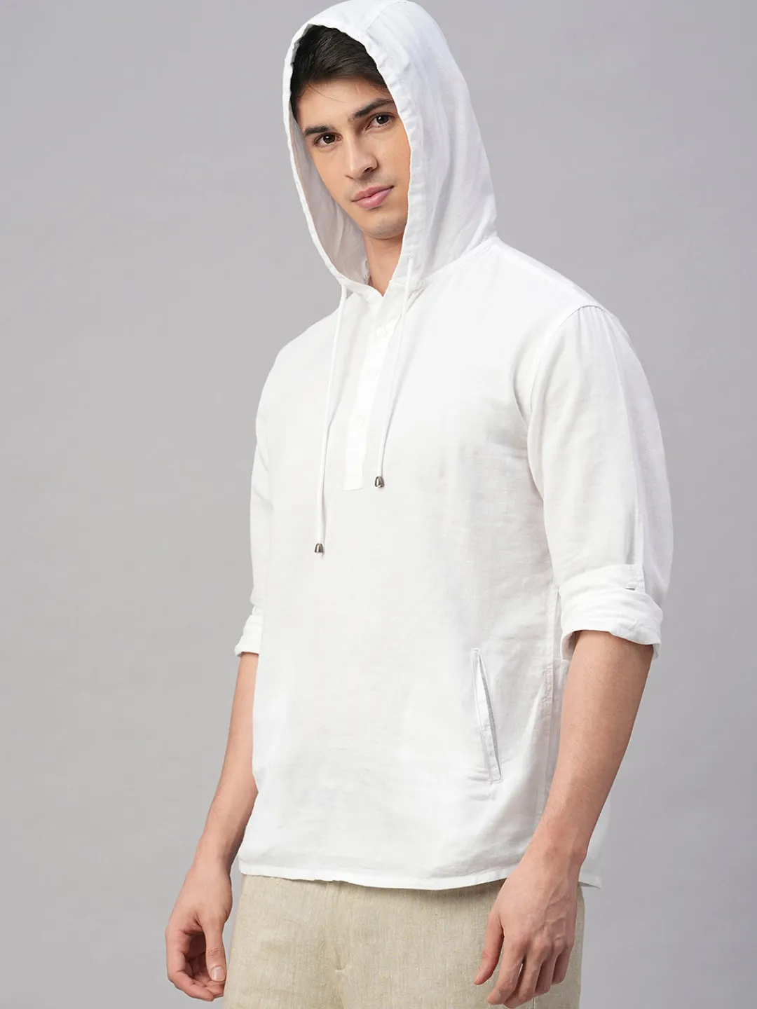 Women Cottonworld Shirts | Shirts^Men's Cotton Linen Regular Fit Hooded Shirt