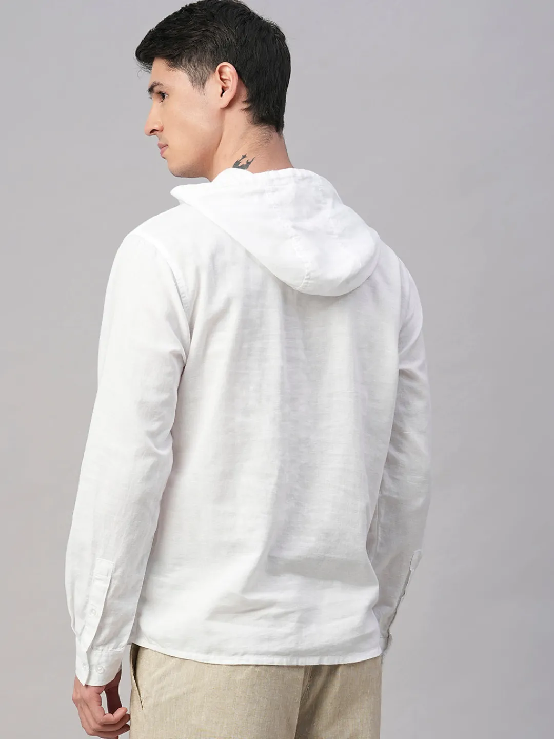 Women Cottonworld Shirts | Shirts^Men's Cotton Linen Regular Fit Hooded Shirt