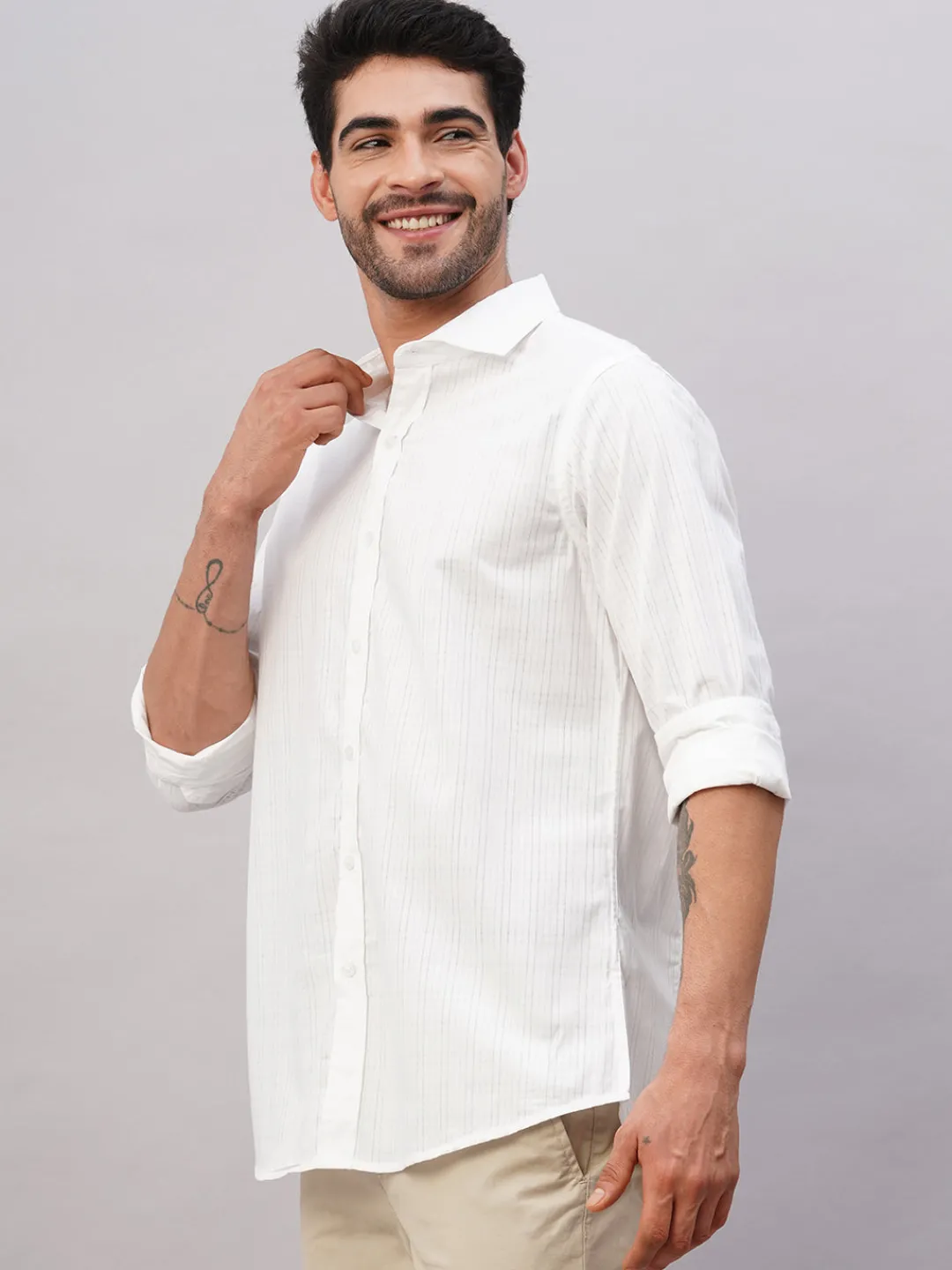 Women Cottonworld Striped | Striped^Men's Cotton Slim Fit Shirt