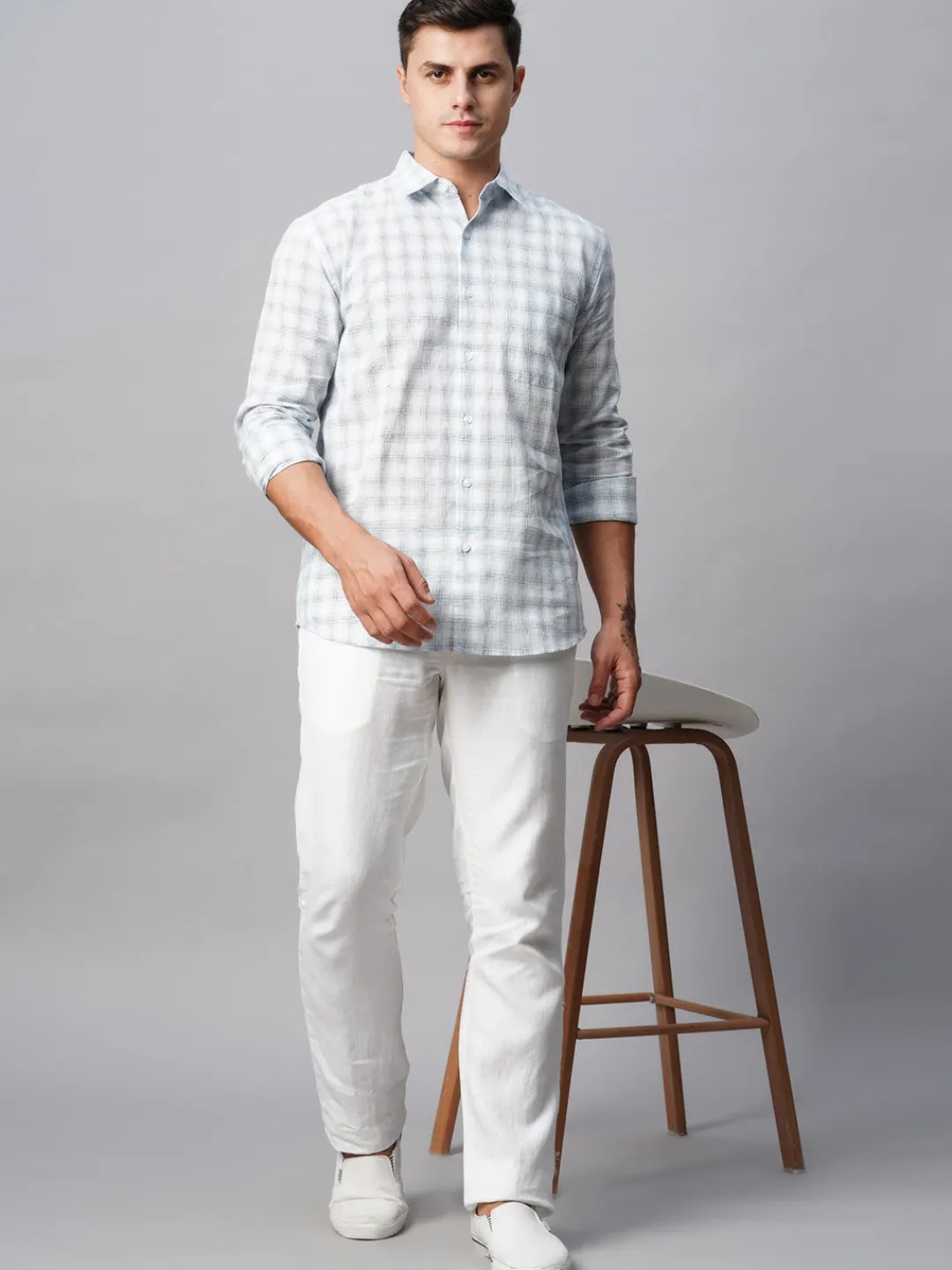 Women Cottonworld Shirts | Shirts^Men's Linen Cotton Regular Fit Checked Shirt