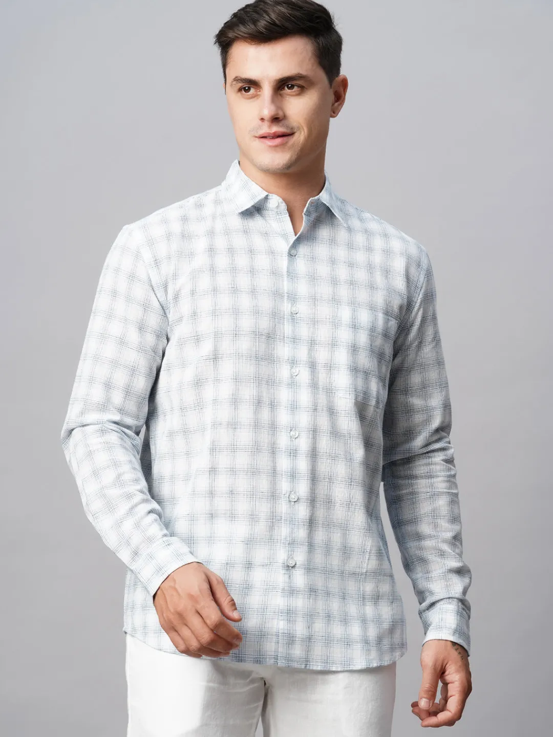 Women Cottonworld Shirts | Shirts^Men's Linen Cotton Regular Fit Checked Shirt