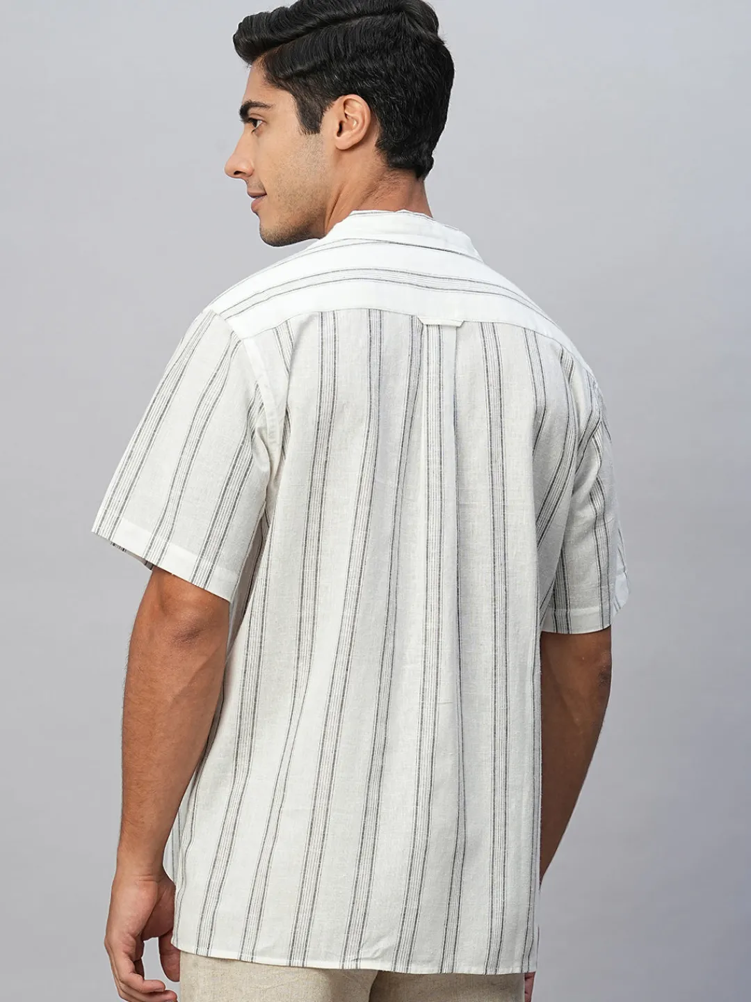Women Cottonworld Shirts | Shirts^Men's Linen Cotton Regular Fit Striped Shirt