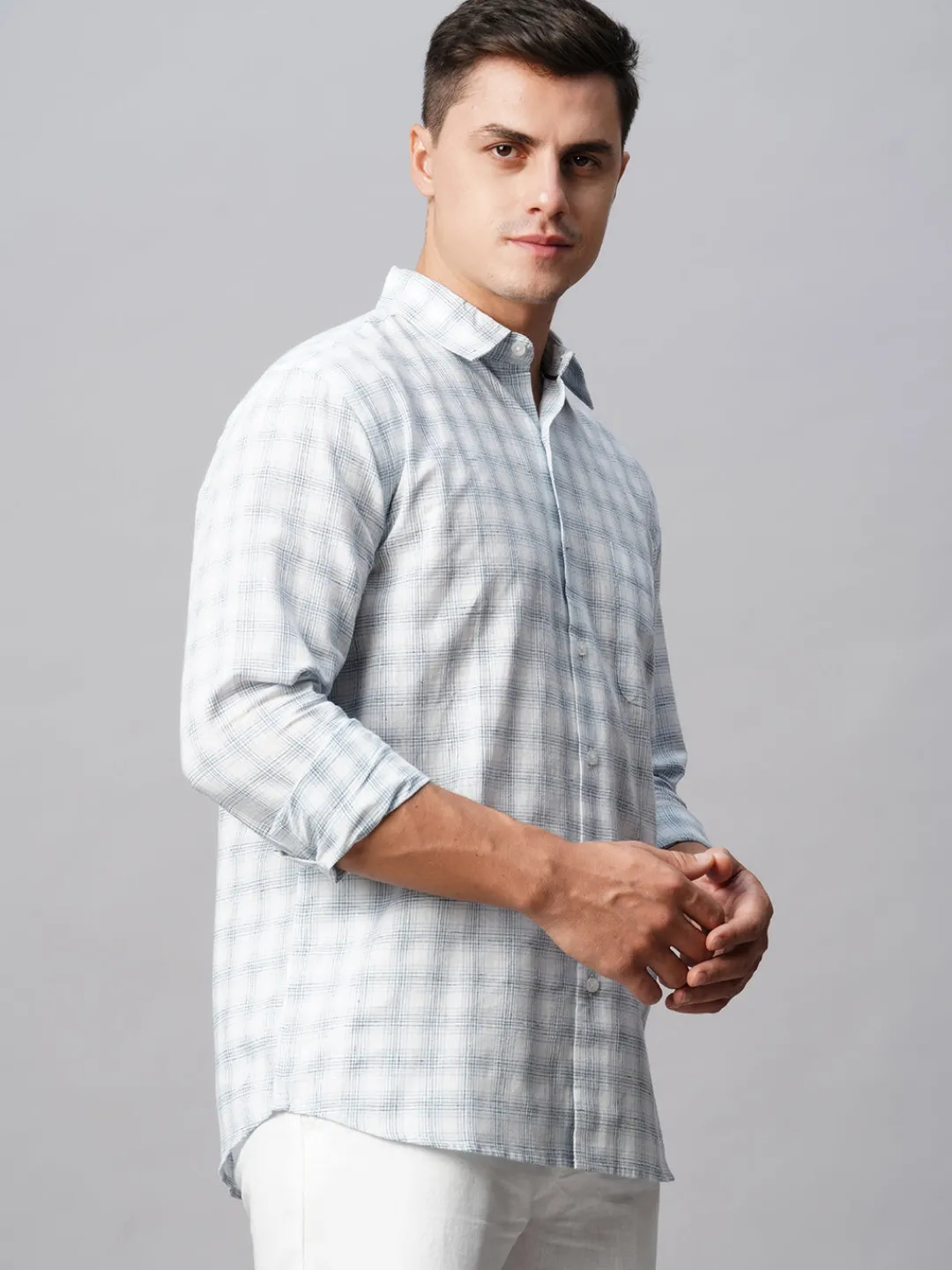 Women Cottonworld Shirts | Shirts^Men's Linen Cotton Regular Fit Checked Shirt
