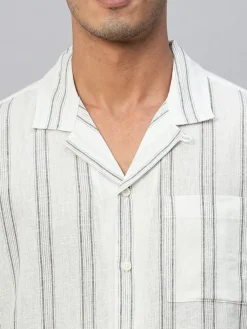 Women Cottonworld Shirts | Shirts^Men's Linen Cotton Regular Fit Striped Shirt