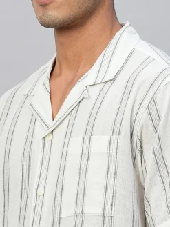 Women Cottonworld Shirts | Shirts^Men's Linen Cotton Regular Fit Striped Shirt