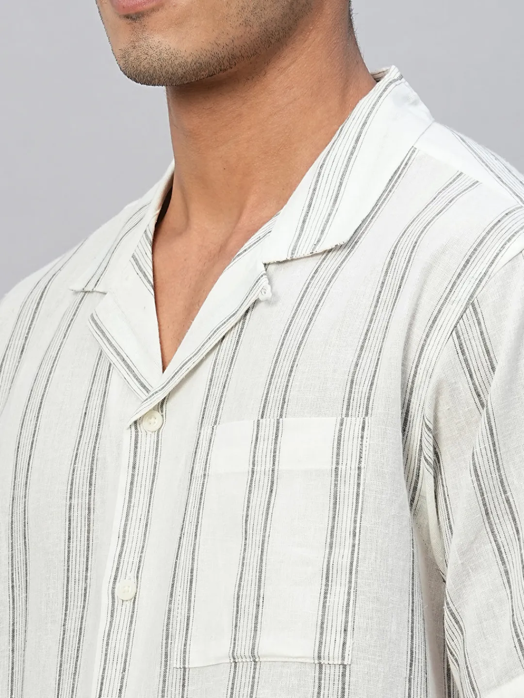 Women Cottonworld Shirts | Shirts^Men's Linen Cotton Regular Fit Striped Shirt