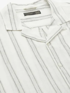 Women Cottonworld Shirts | Shirts^Men's Linen Cotton Regular Fit Striped Shirt
