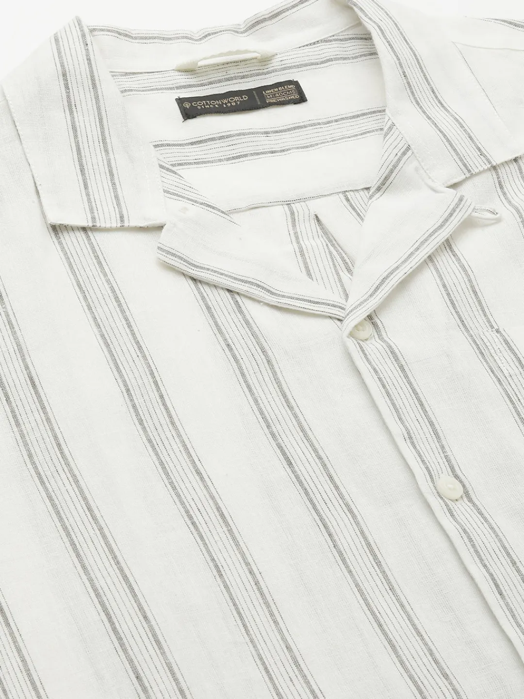 Women Cottonworld Shirts | Shirts^Men's Linen Cotton Regular Fit Striped Shirt