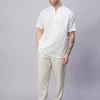 Women Cottonworld Shirts | Shirts^Men's Linen Cotton Slim Fit Band Collar Kurta Shirt