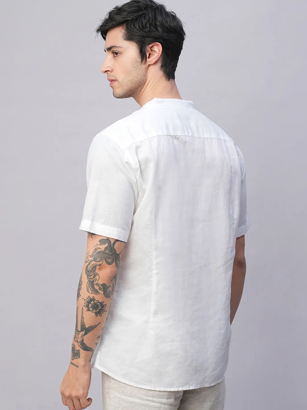 Women Cottonworld Shirts | Shirts^Men's Linen Cotton Slim Fit Band Collar Kurta Shirt