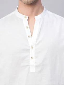 Women Cottonworld Shirts | Shirts^Men's Linen Cotton Slim Fit Band Collar Kurta Shirt