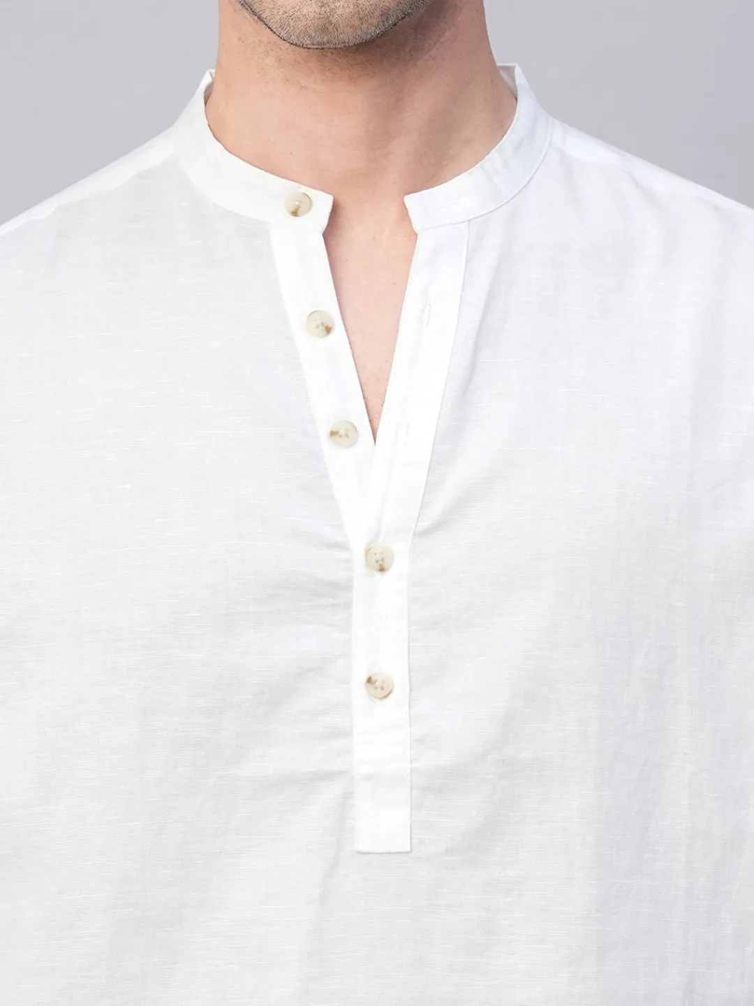 Women Cottonworld Shirts | Shirts^Men's Linen Cotton Slim Fit Band Collar Kurta Shirt