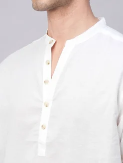 Women Cottonworld Shirts | Shirts^Men's Linen Cotton Slim Fit Band Collar Kurta Shirt
