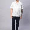 Women Cottonworld Striped | Striped^Men's 100% Cotton Loose Fit Cuban Collar Shirt